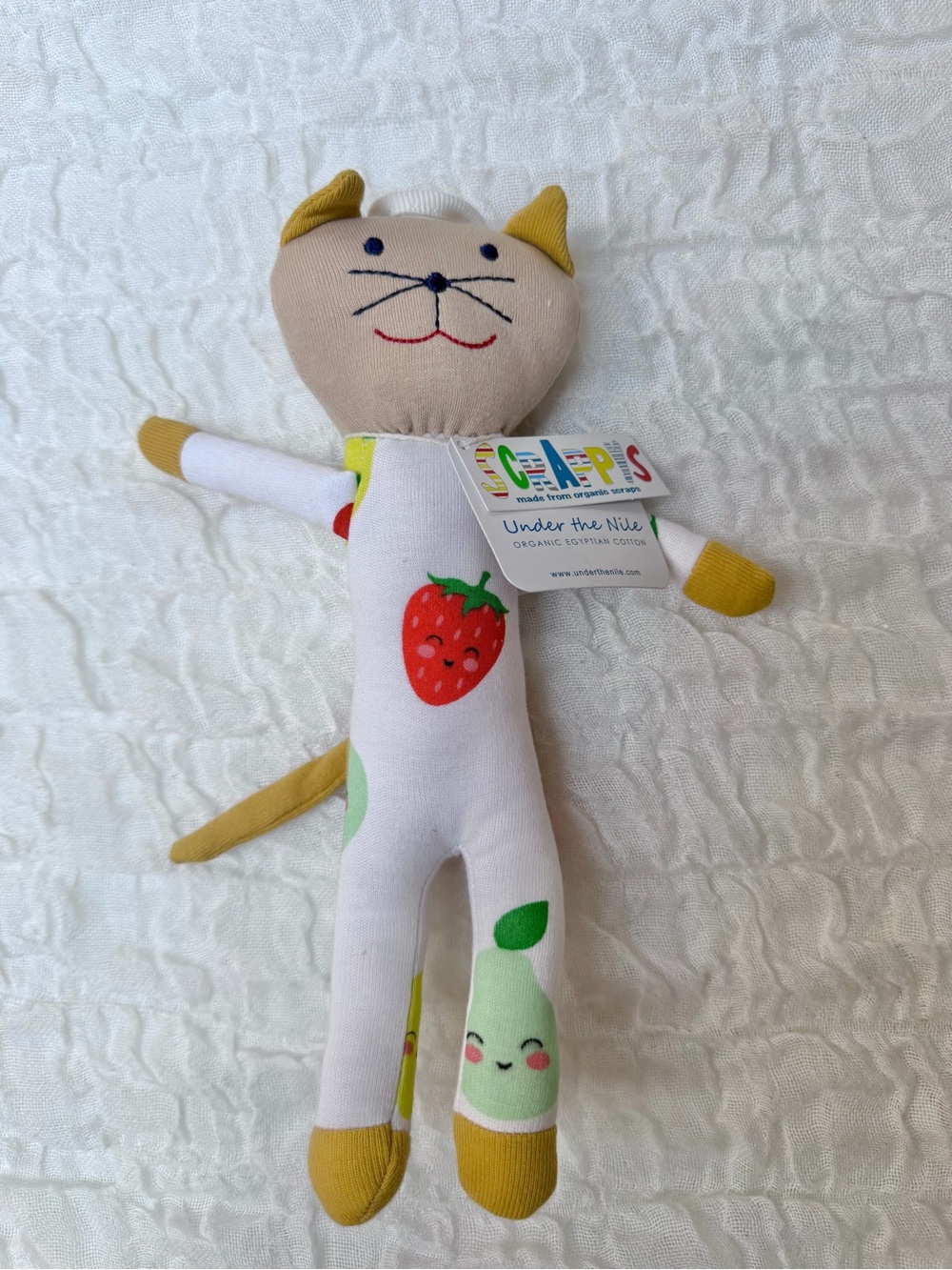 NWT Under the Nile Scrappy’s Organic Cotton Cat Lovey in Happy Fruit Print